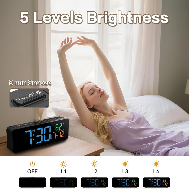 Netzu 3-in-1 Digital Clocks for Living Room with Temperature, Date & Time Display - 4 Levels Birghtness, 3 Volumes, Small & Compact Plug-in Alarm Clock for Bedroom, Office (Blue) - Image 5